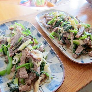 豚肉ほうれん草葱椎茸牡蠣油炒め